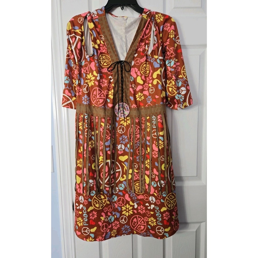 Unbranded Womans Plus Size Boho‎ Short Sleeve 2XL Peace Sign Designs Multicolor